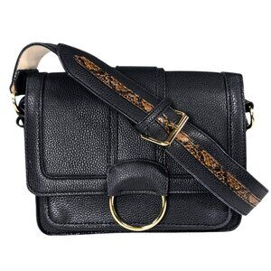 Sammy Black Pebbled Faux Leather Flap Small Crossbody Caia Purse